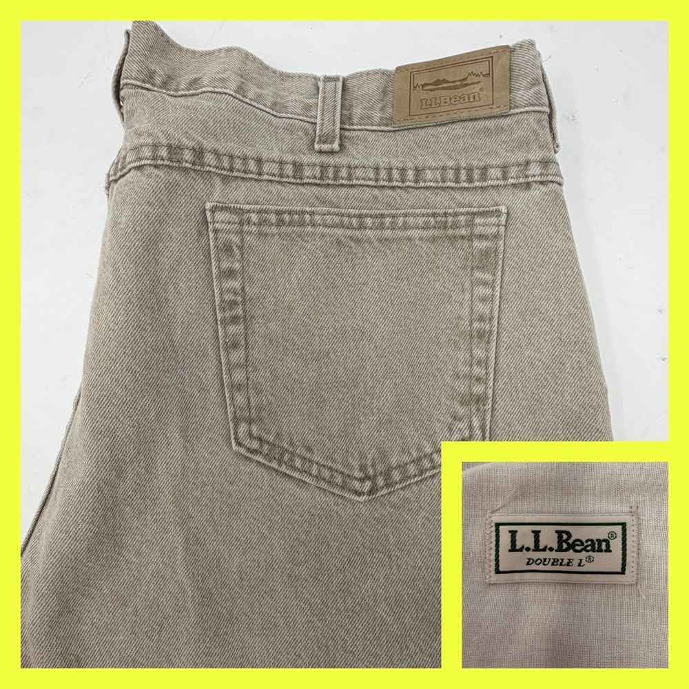 LL‎ Bean Double L Jeans Mens 40x30 Tan Khaki Cotton Denim Relaxed Straight Pants